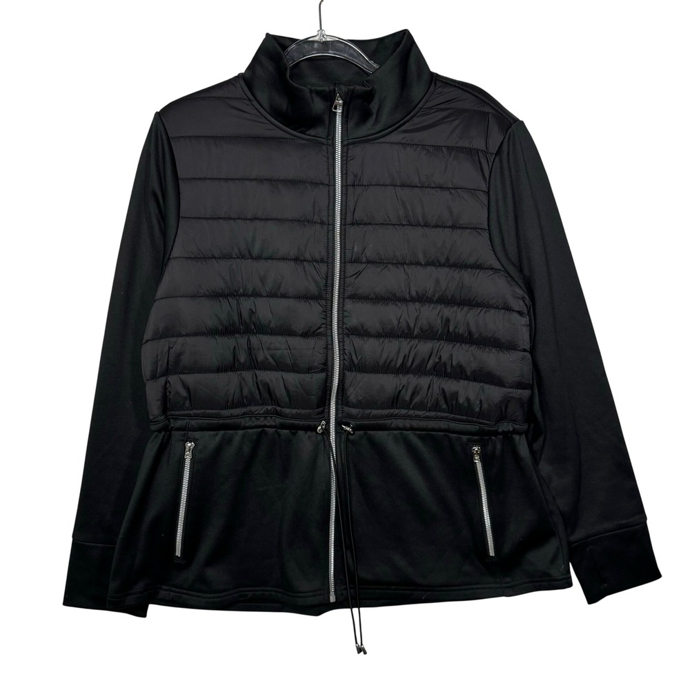 Avia Hybrid Puffer Jacket Womens XL Black Excellent Quilted Mixed Media Full Zip